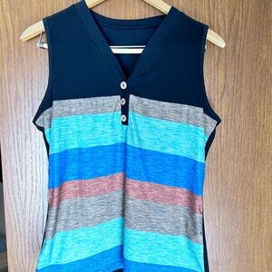 Sleeveless Striped V-Neck Tank Top - Black & Blue
